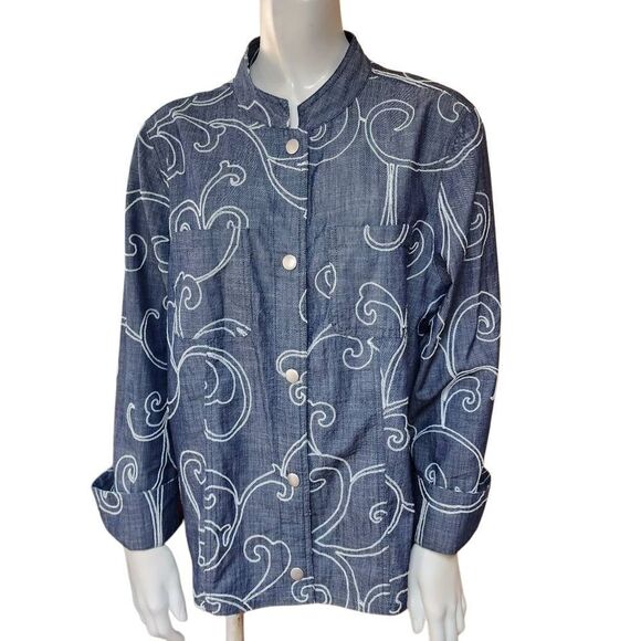 Chico's Lightweight Blue Denim Embroidered Jacket (2) - Picture 2 of 6